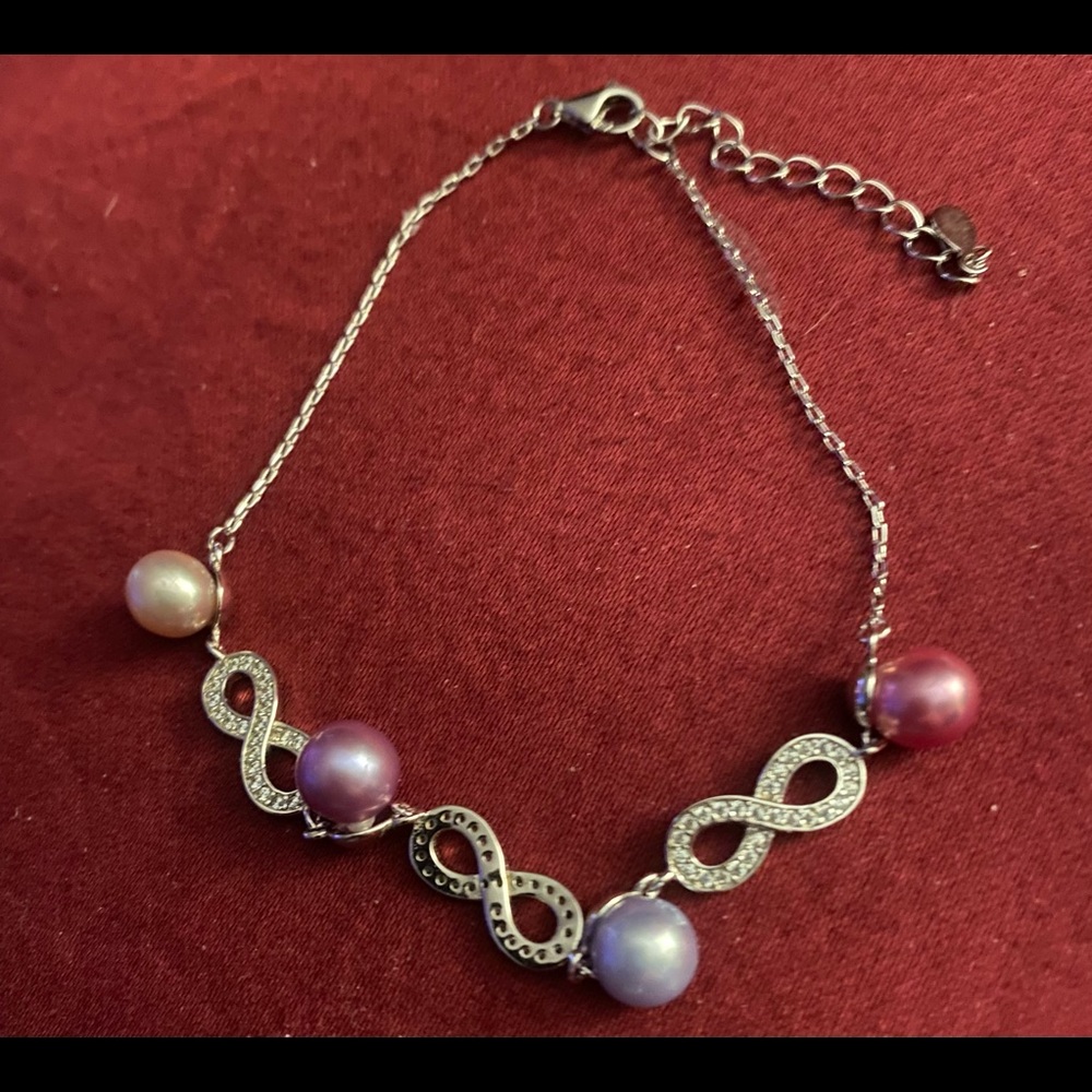 Multicolored real dyed freshwater pearl bracelet in sterling silver